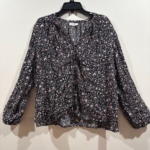 ON 34th Black Floral Button Blouse Plus Size 3X Long Sleeve Fall Top